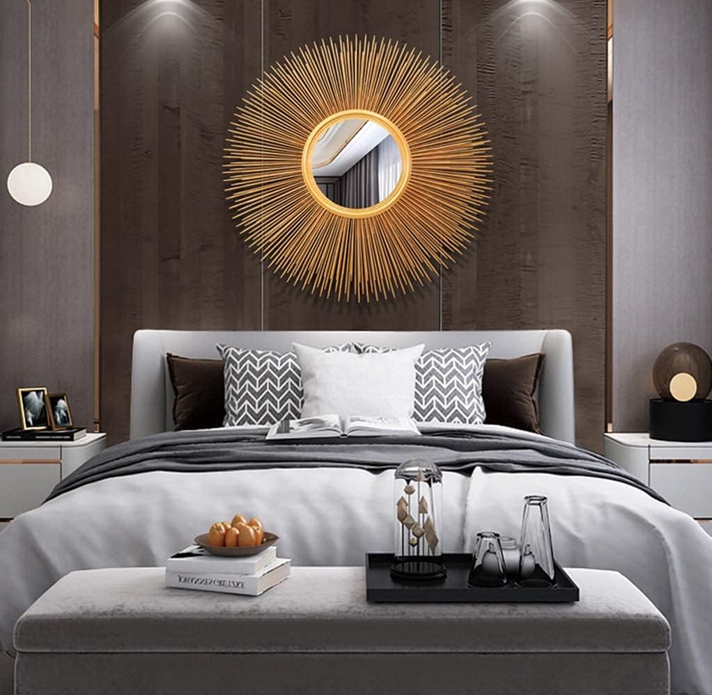 Brushed Gold Sunburst Round Wall Mirror W514766