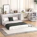 White Wood Queen Size Murphy Bed with Desk H115