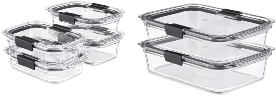 8-Piece Glass Food Storage Containers with Lids, Clear/Grey D528829
