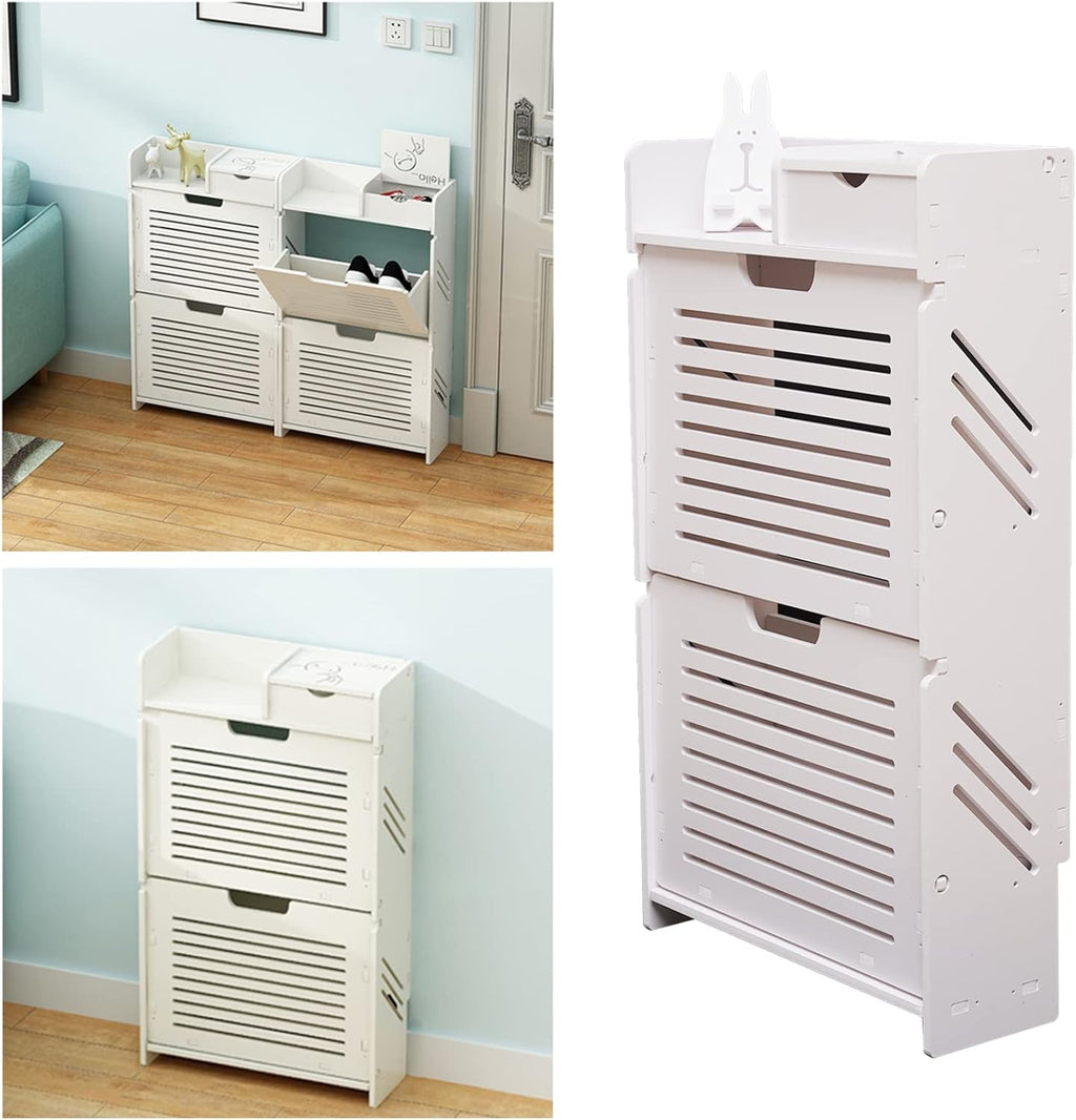 White 2 Flip Drawers Shoe Cabinet T399324