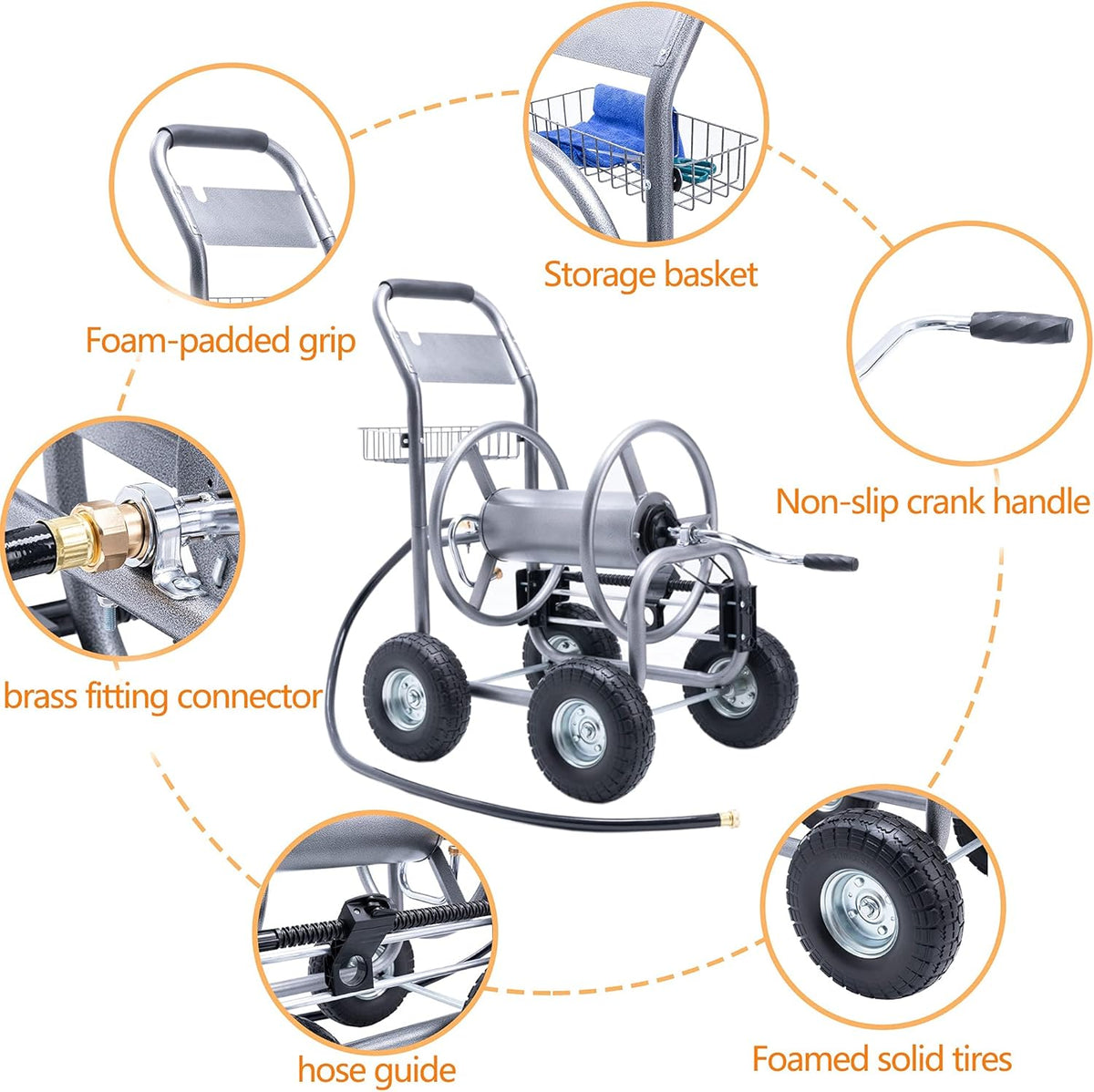 Heavy Duty Hose Reel Cart with 4 Wheels, 250-Feet Capacity P944920