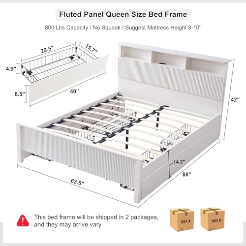 Dark Grey King Bed Frame with Bookcase Headboard and 4 Drawers R9751