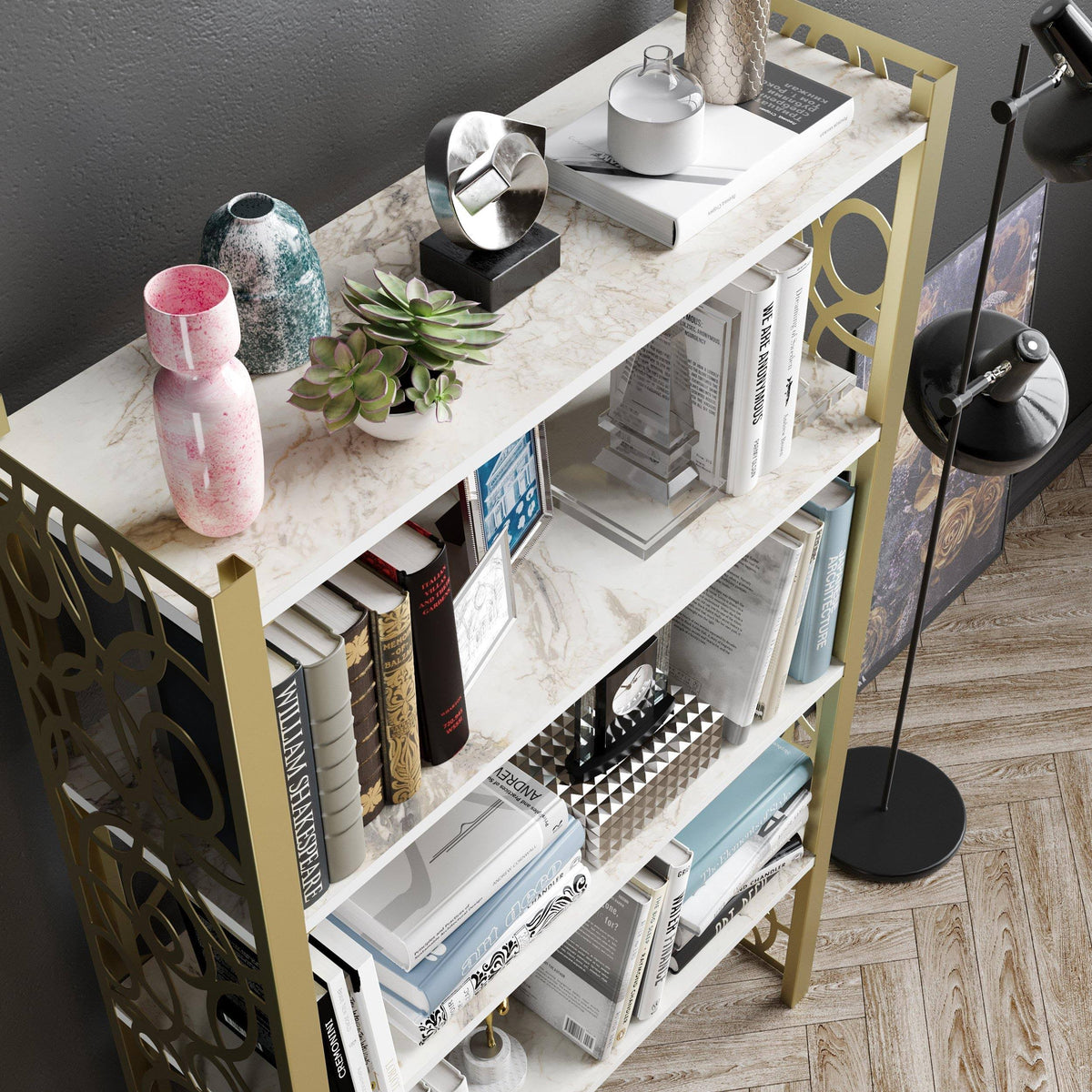 White Metal Wood Bookcase R3051