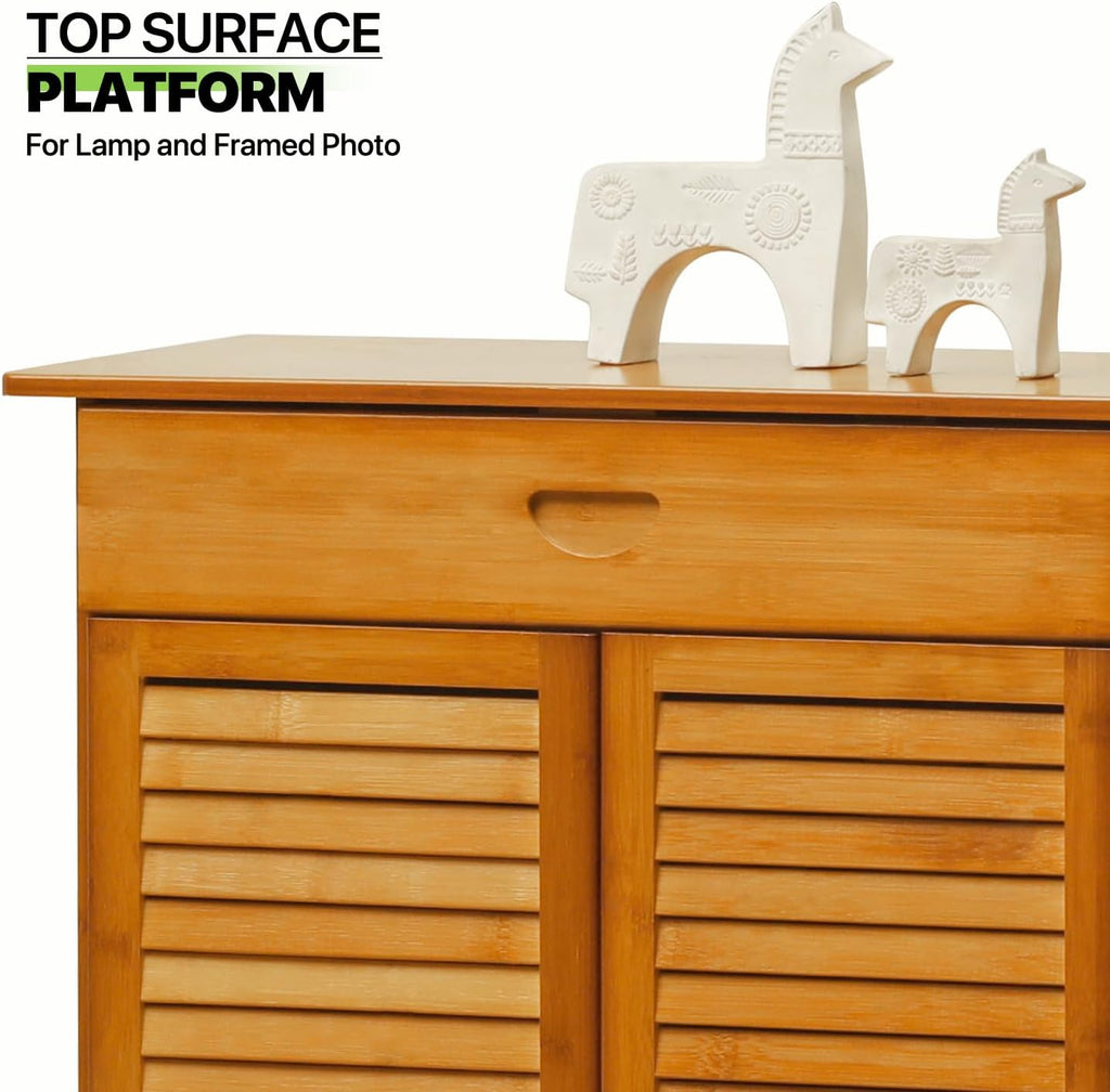 4 Tier Bamboo Shoe Storage Cabinet with Drawer & Shutter Door (Brown) X74257