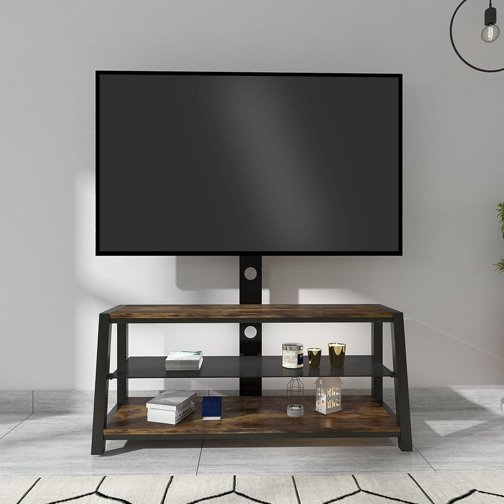 Angle and Height Adjustable Swivel TV Stand with Shelves D662