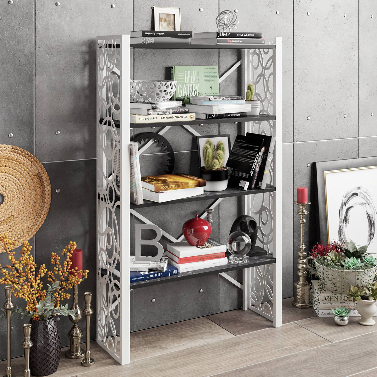 White Metal Wood Bookcase R3051