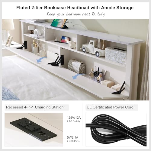 Dark Grey King Bed Frame with Bookcase Headboard and 4 Drawers R9751