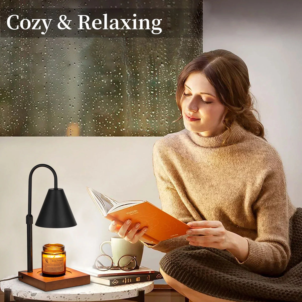 Black Walnut Electric Candle Warmer with Adjustable Height Dimmable Light 2 Bulbs Z869985