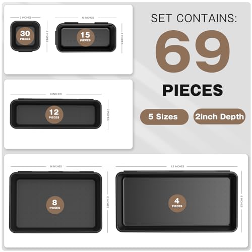 69 Pcs 5 Size Black Tool Box Organizer Tray Divider Set P462010