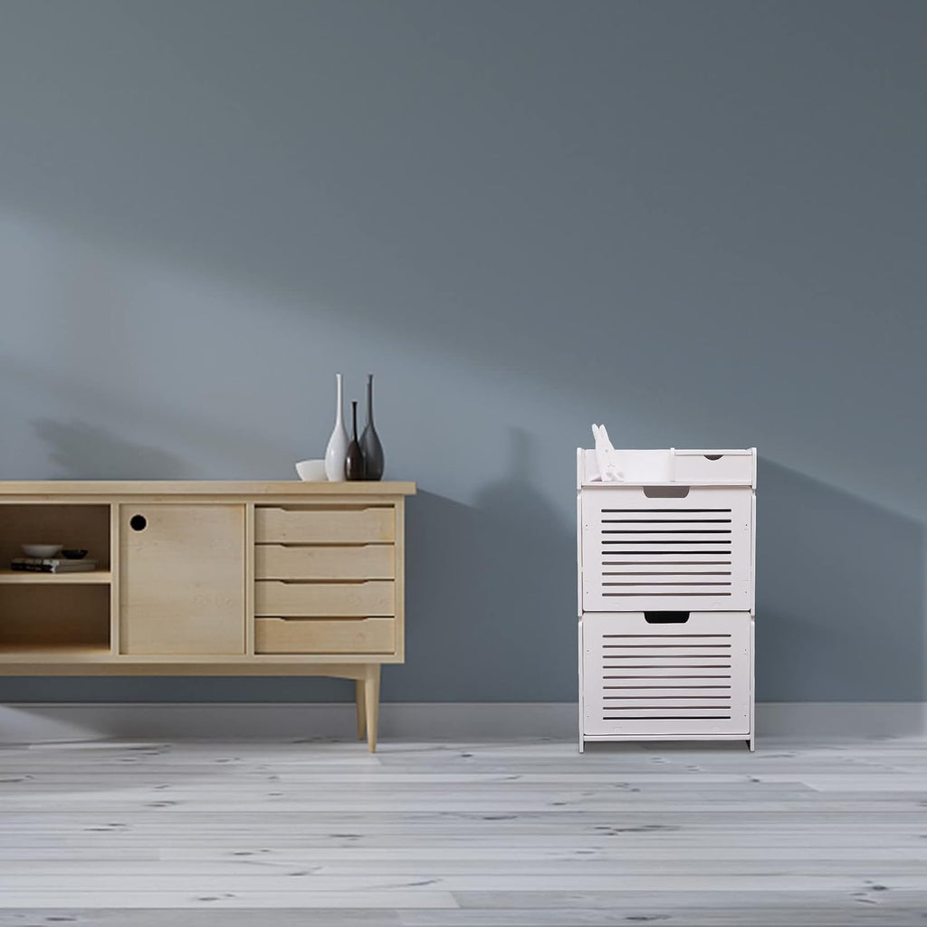 White 2 Flip Drawers Shoe Cabinet T399324
