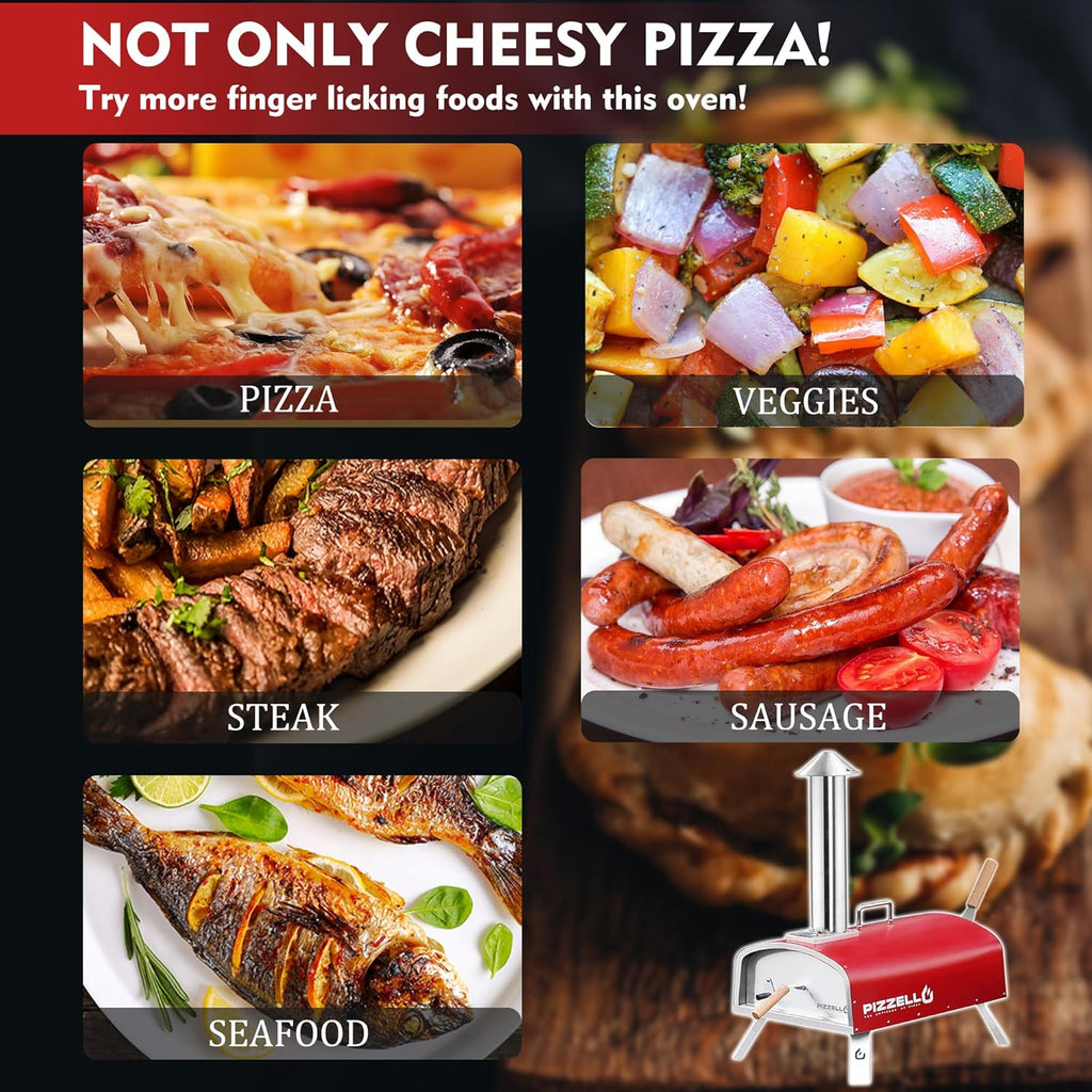 16" Multi-fuel Stainless Steel Pizza Oven with Pizza Stone, Pizza Peel, Carry Bag (Red) E430422