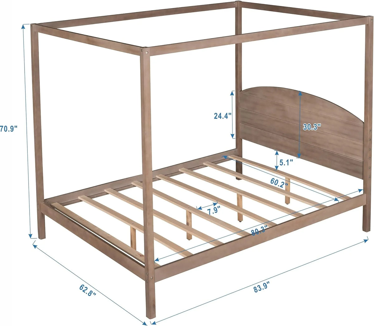 Brown Wash Queen Size 4-Post Canopy Bed Frame B6640