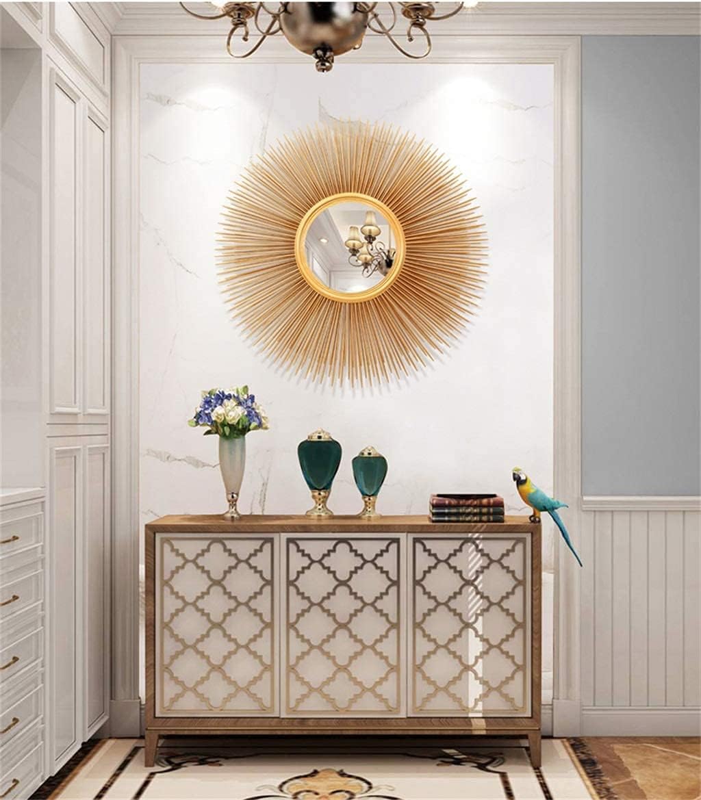 Brushed Gold Sunburst Round Wall Mirror W514766
