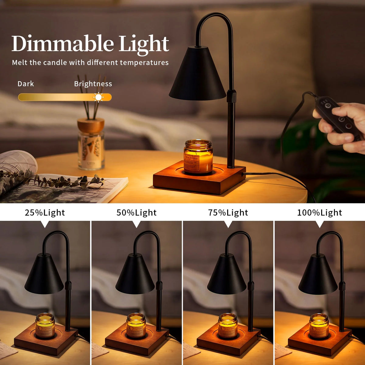 Black Walnut Electric Candle Warmer with Adjustable Height Dimmable Light 2 Bulbs Z869985