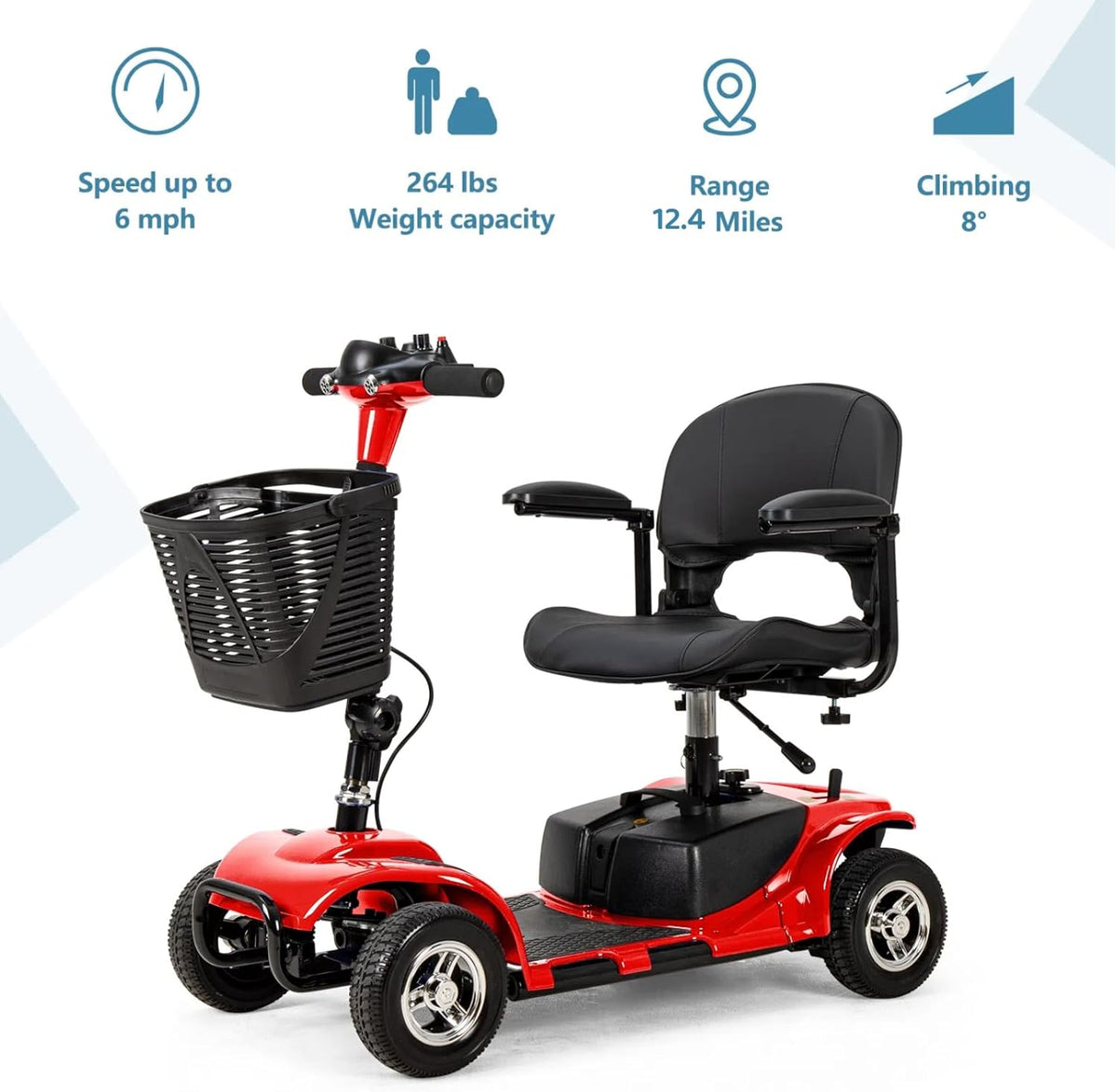 Red 4 Wheel Mobility Scooter with Basket and Extended Battery B228090