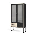 Black 2 Glass Door Cabinet with 3 Drawers N266