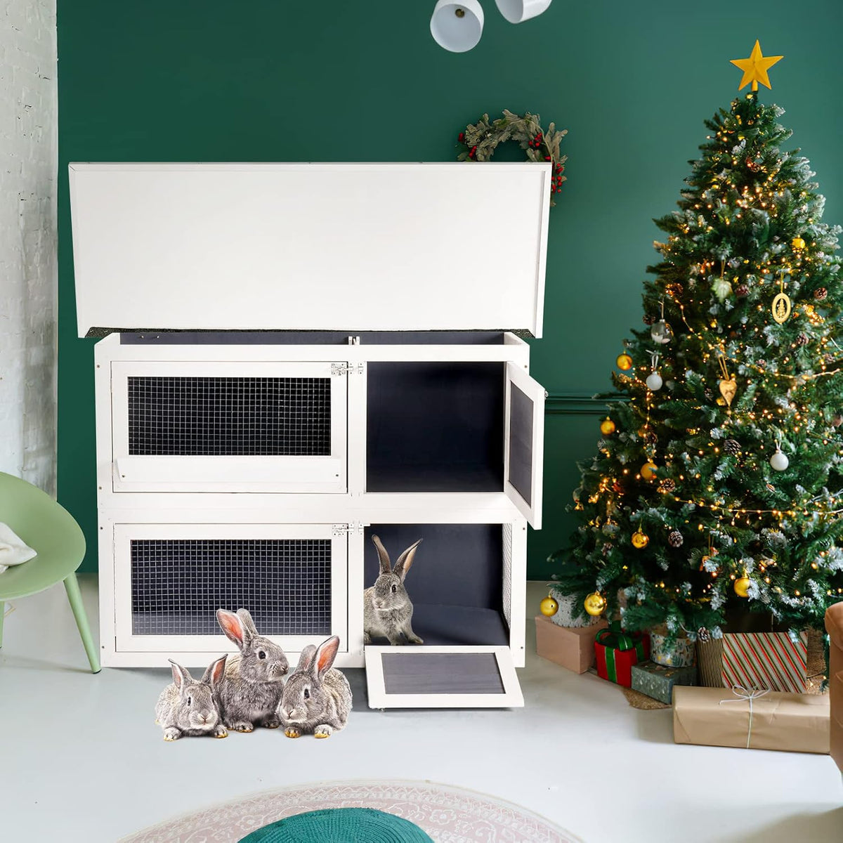2 Story Rabbit Cage with Ventilation Door Removable Tray P972