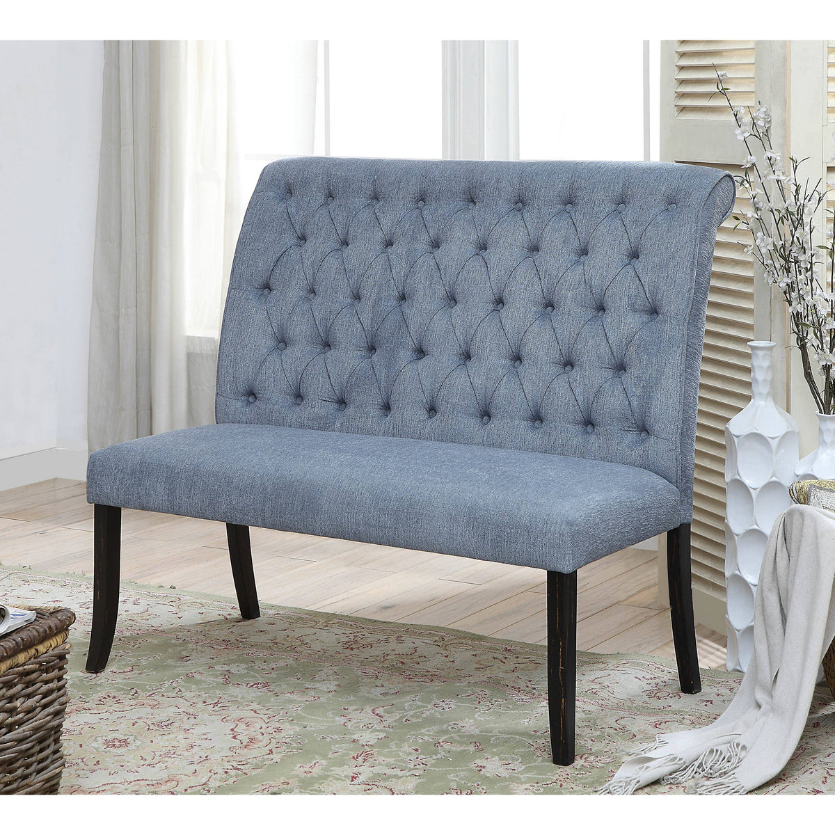 Ivory Chenille Tufted Dining Bench R105