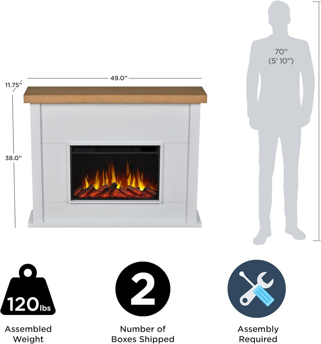 White 49" Slim Electric Fireplace with Mantel O6017
