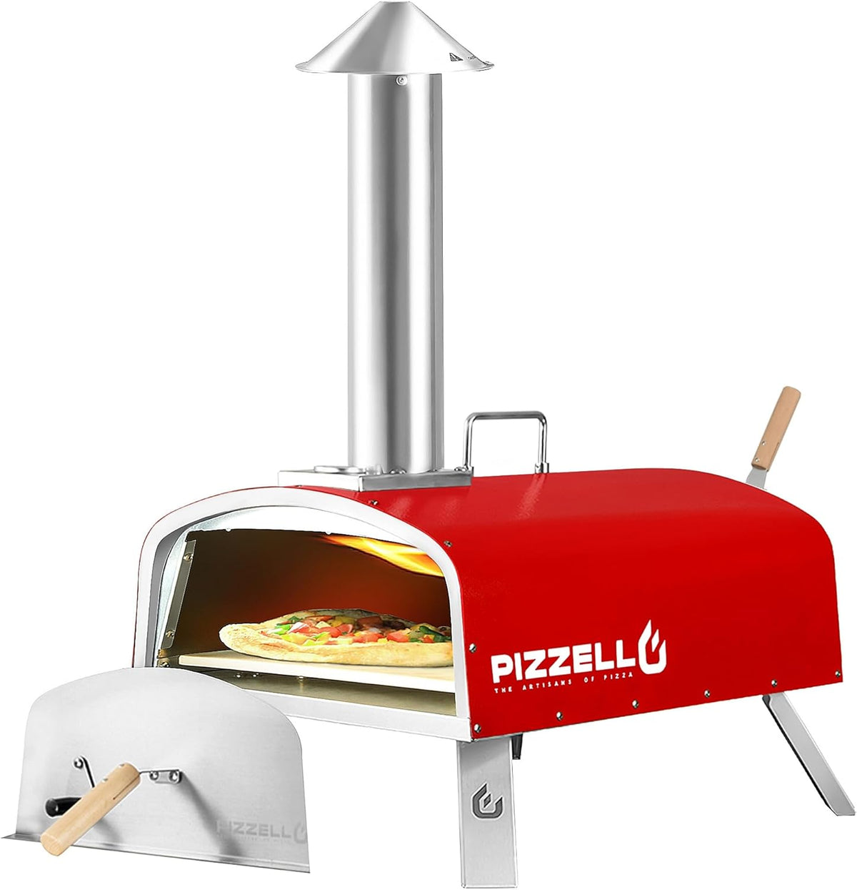 16" Multi-fuel Stainless Steel Pizza Oven with Pizza Stone, Pizza Peel, Carry Bag (Red) E430422
