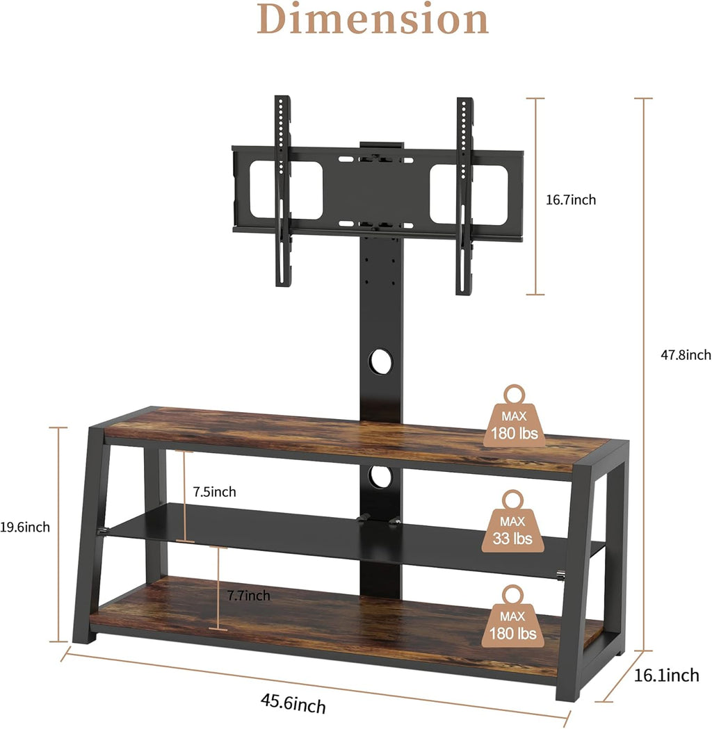 Angle and Height Adjustable Swivel TV Stand with Shelves D662