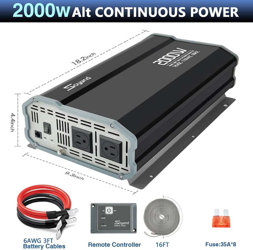 Pure Sine Wave 2000 Watt Power Inverter with Remote Controller L24626