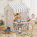 Kids Playhouse with Pretend Play Kitchen Toys Set Beige Gray X87239