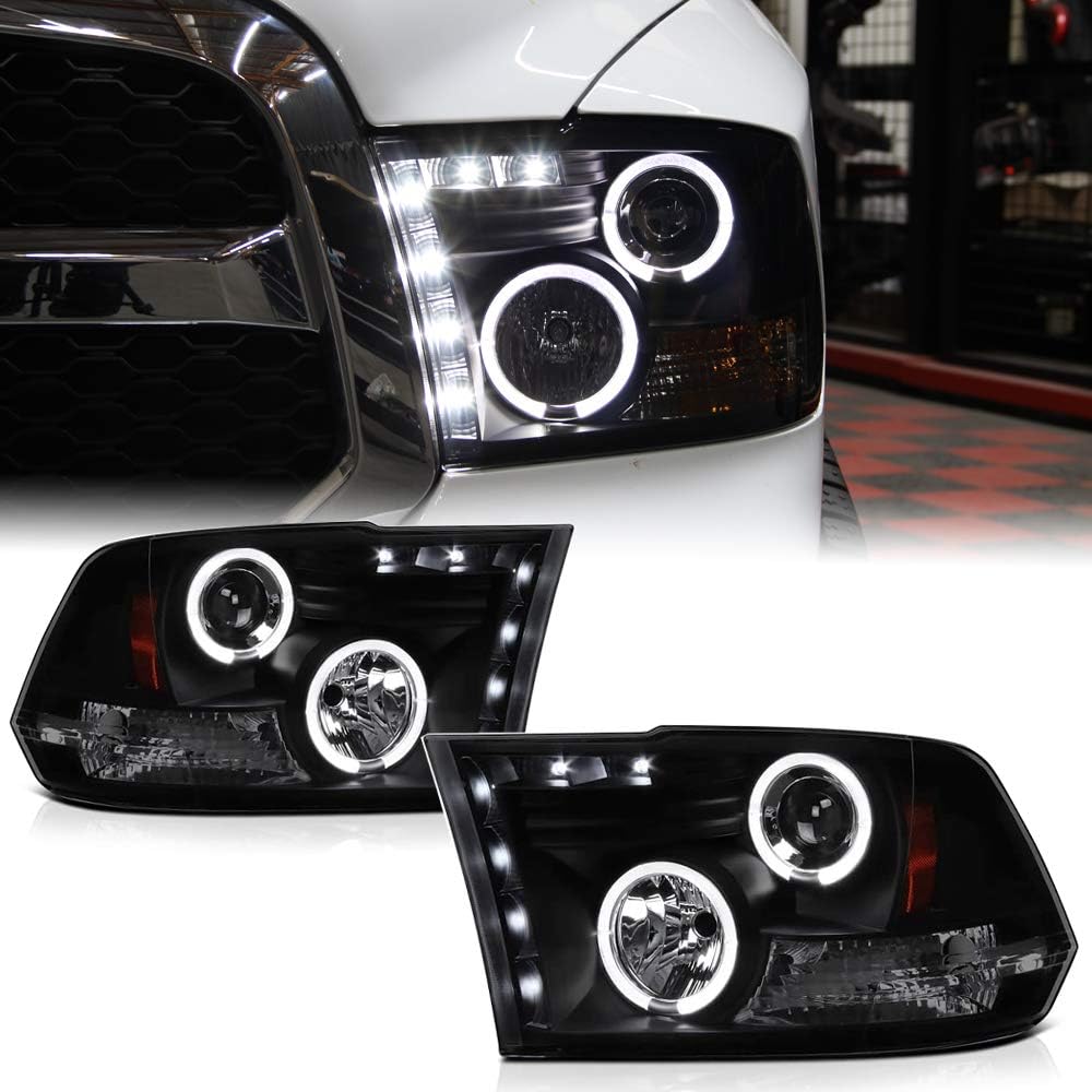 Black Smoked LED Projector Headlights Assembly R564
