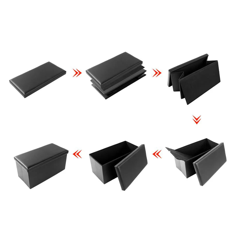 Black Faux Leather Folding Footstool Rectangle Storage Ottoman D8263