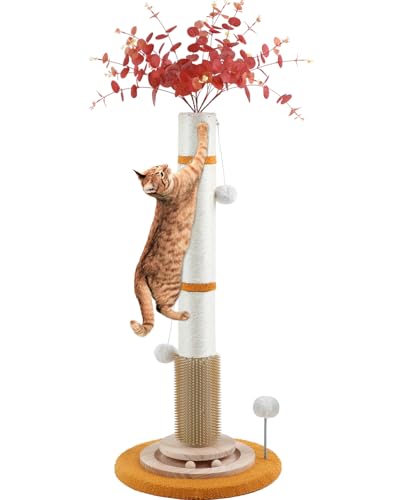45'' Tall Sisal Rope Cat Scratching Post with Interactive Ball Toys (pink) M489