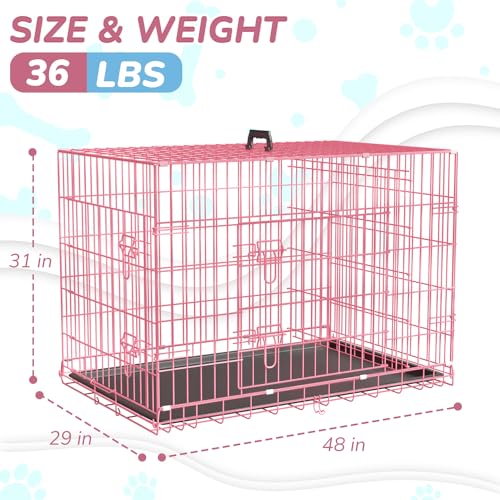 42 Inch Double Door Folding Metal Wire Dog Crate with Divider Panel and Leak-Proof Plastic Pan Y1521