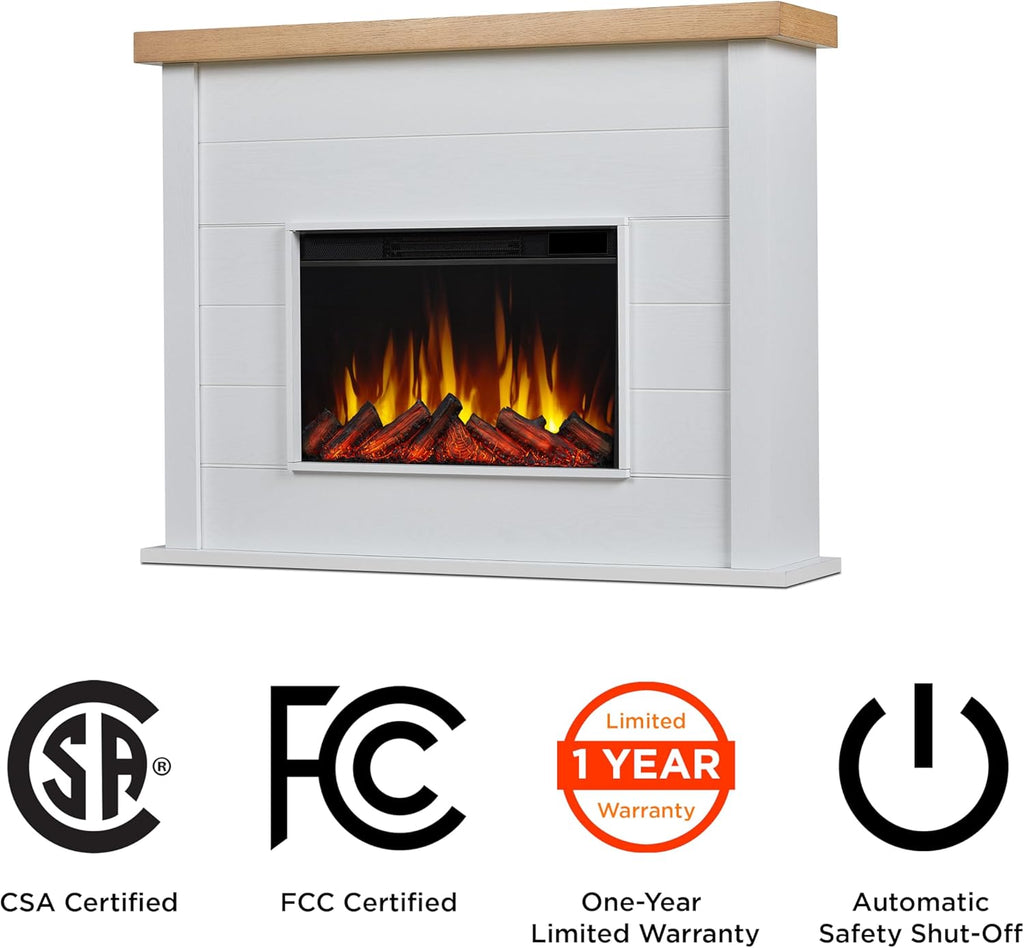 White 49" Slim Electric Fireplace with Mantel O6017