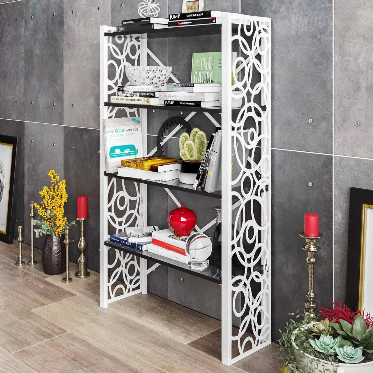 White Metal Wood Bookcase R3051