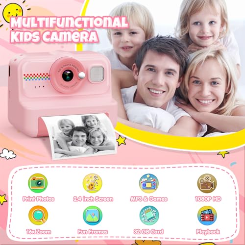 1080P HD Kids Instant Print Camera with 3 Rolls Print Paper & 32GB Card (Black) Q70614