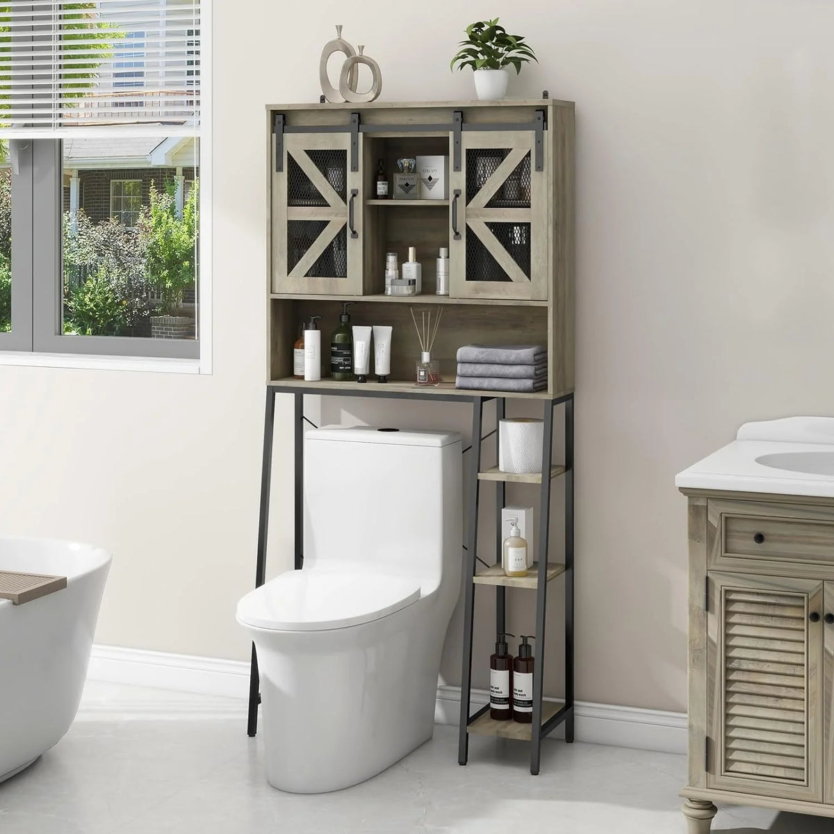 Over The Toilet Storage Cabinet with Sliding Barn Door C40024