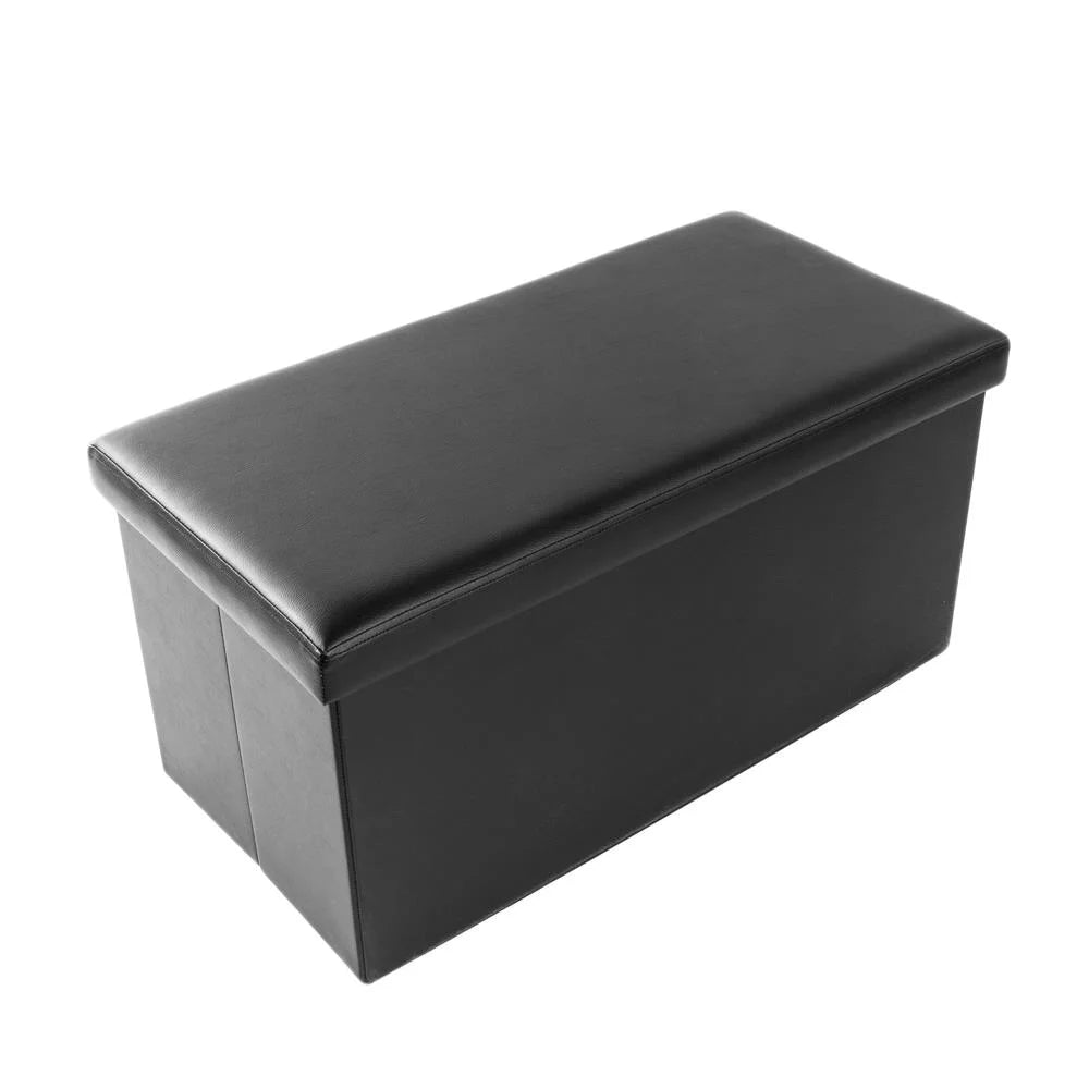 Black Faux Leather Folding Footstool Rectangle Storage Ottoman D8263