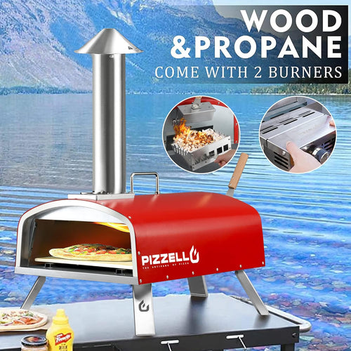16" Multi-fuel Stainless Steel Pizza Oven with Pizza Stone, Pizza Peel, Carry Bag (Red) E430422