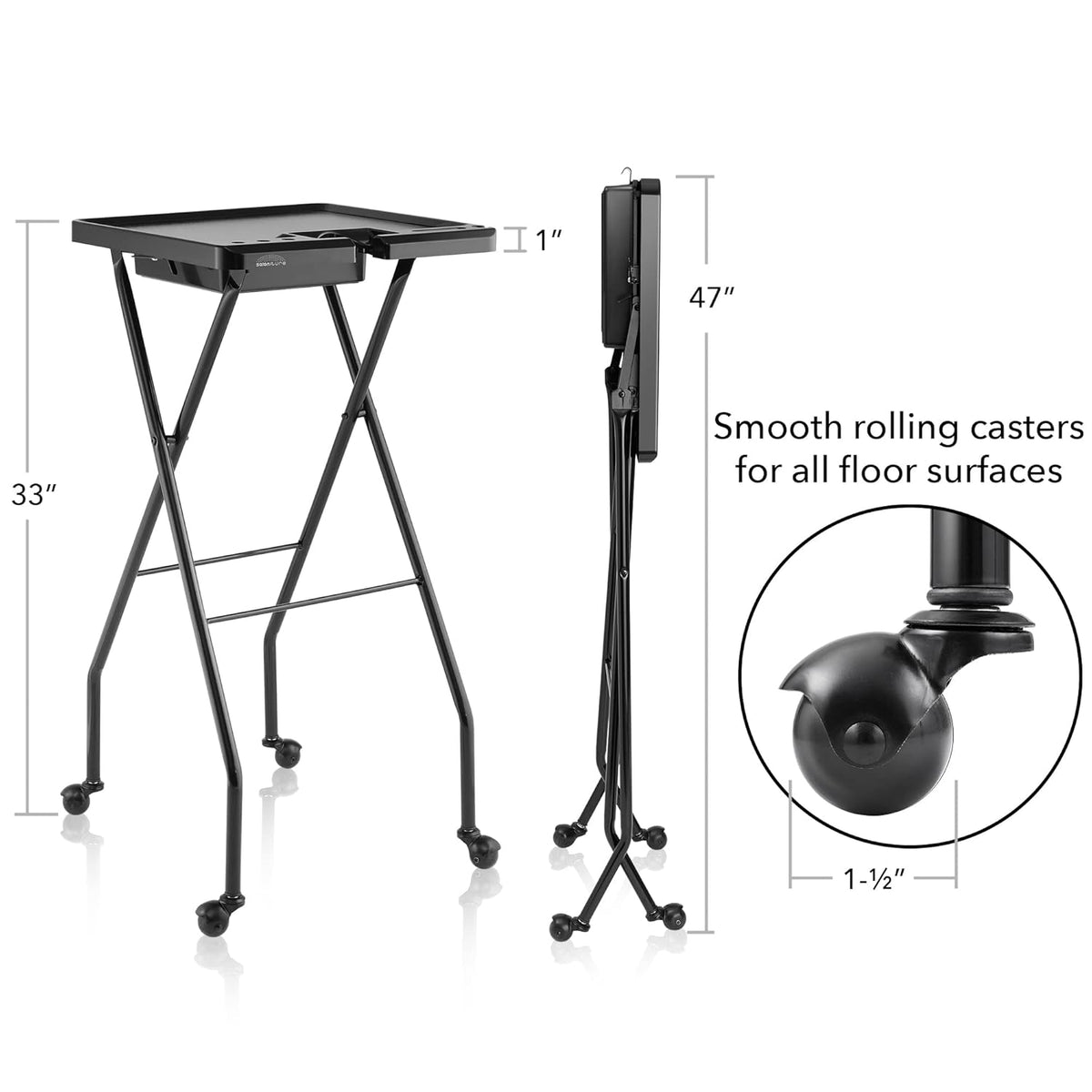 Rolling Salon Coloring Tray with Drawer and Magnetic Bowls, Black T719