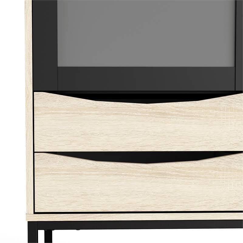 Black 2 Glass Door Cabinet with 3 Drawers N266