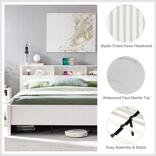 Dark Grey King Bed Frame with Bookcase Headboard and 4 Drawers R9751