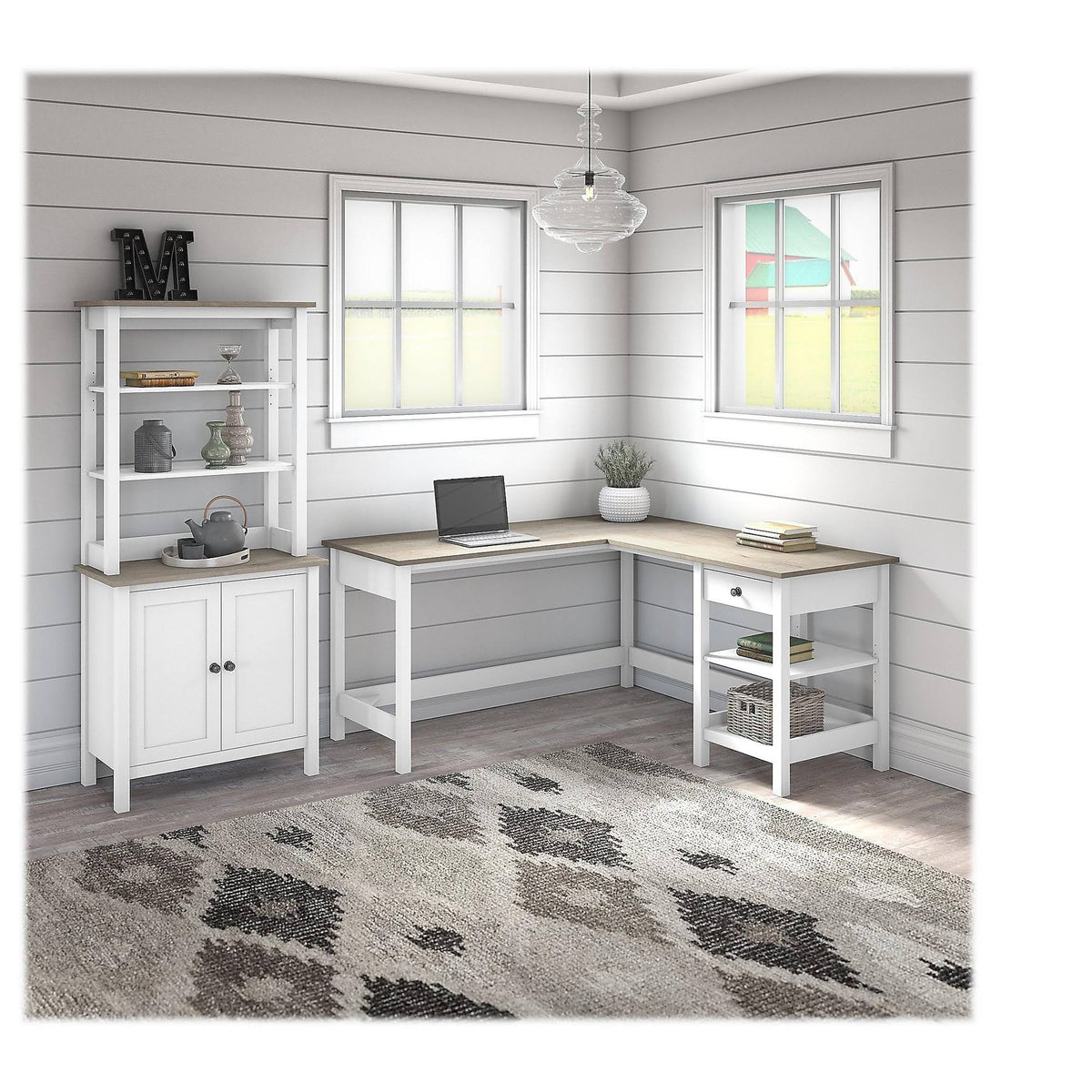 L Shaped Computer Desk with 5 Shelf Bookcase M7946