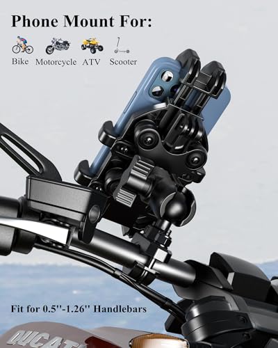 Motorcycle Phone Holder with Vibration Dampener, Adjustable Handlebar Cradle Fit 5.4''-7.2'' Smartphone R4746