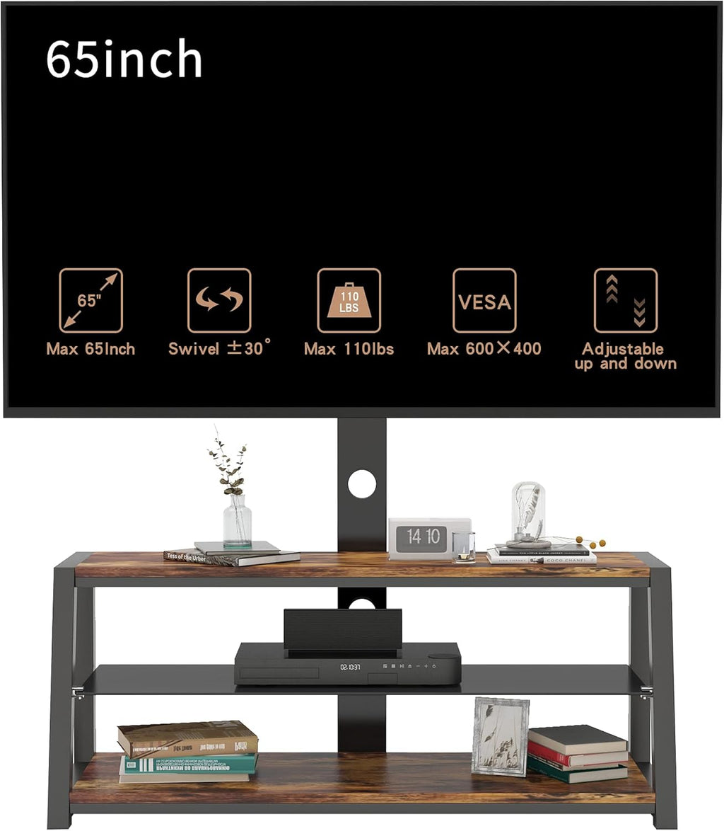 Angle and Height Adjustable Swivel TV Stand with Shelves D662