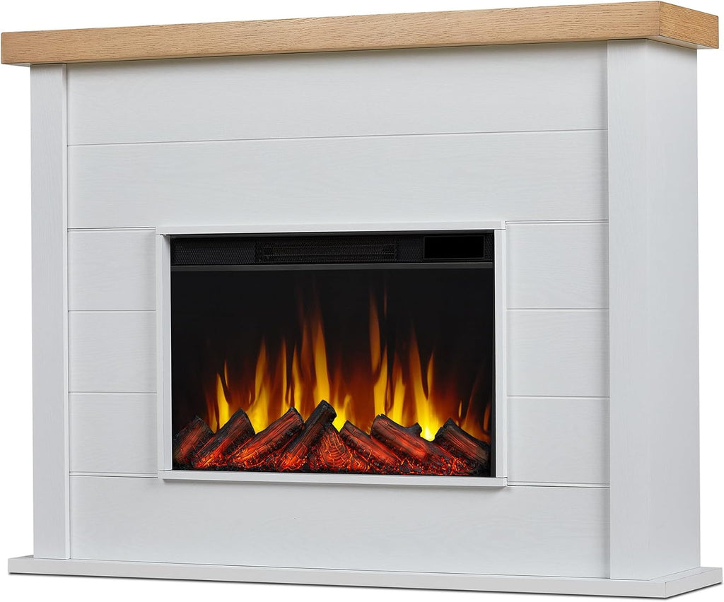 White 49" Slim Electric Fireplace with Mantel O6017