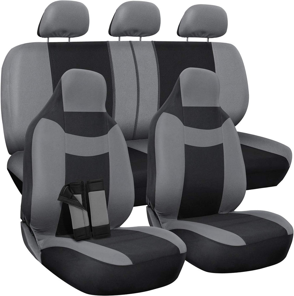PU Leather Solid Beige Car Seat Cover Full Set D1061