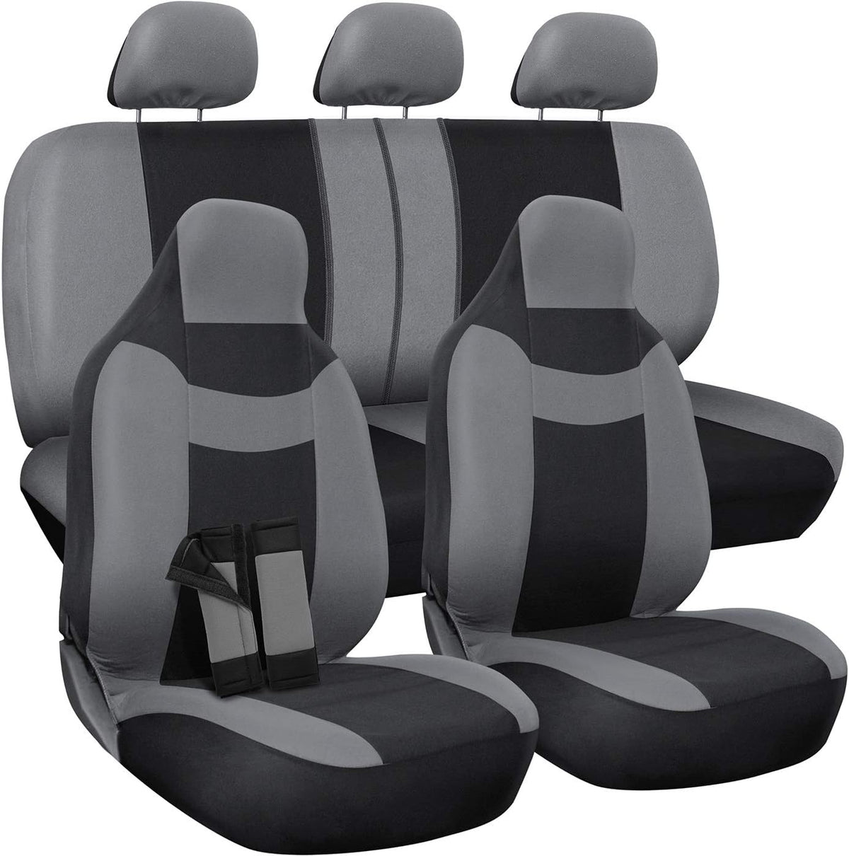 PU Leather Solid Beige Car Seat Cover Full Set D1061
