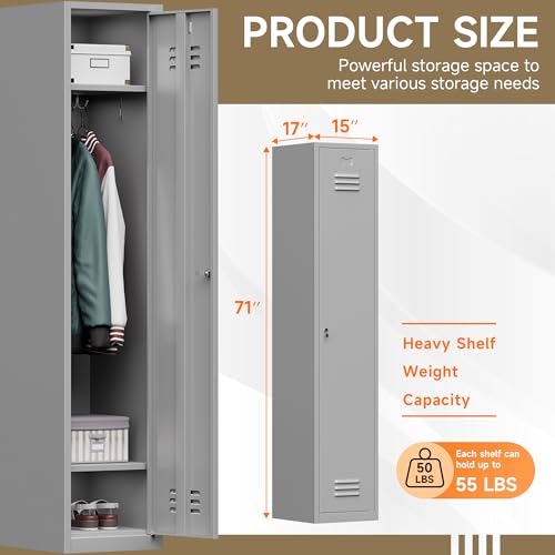 71" Tall Grey Steel Lockable Metal Locker C369543