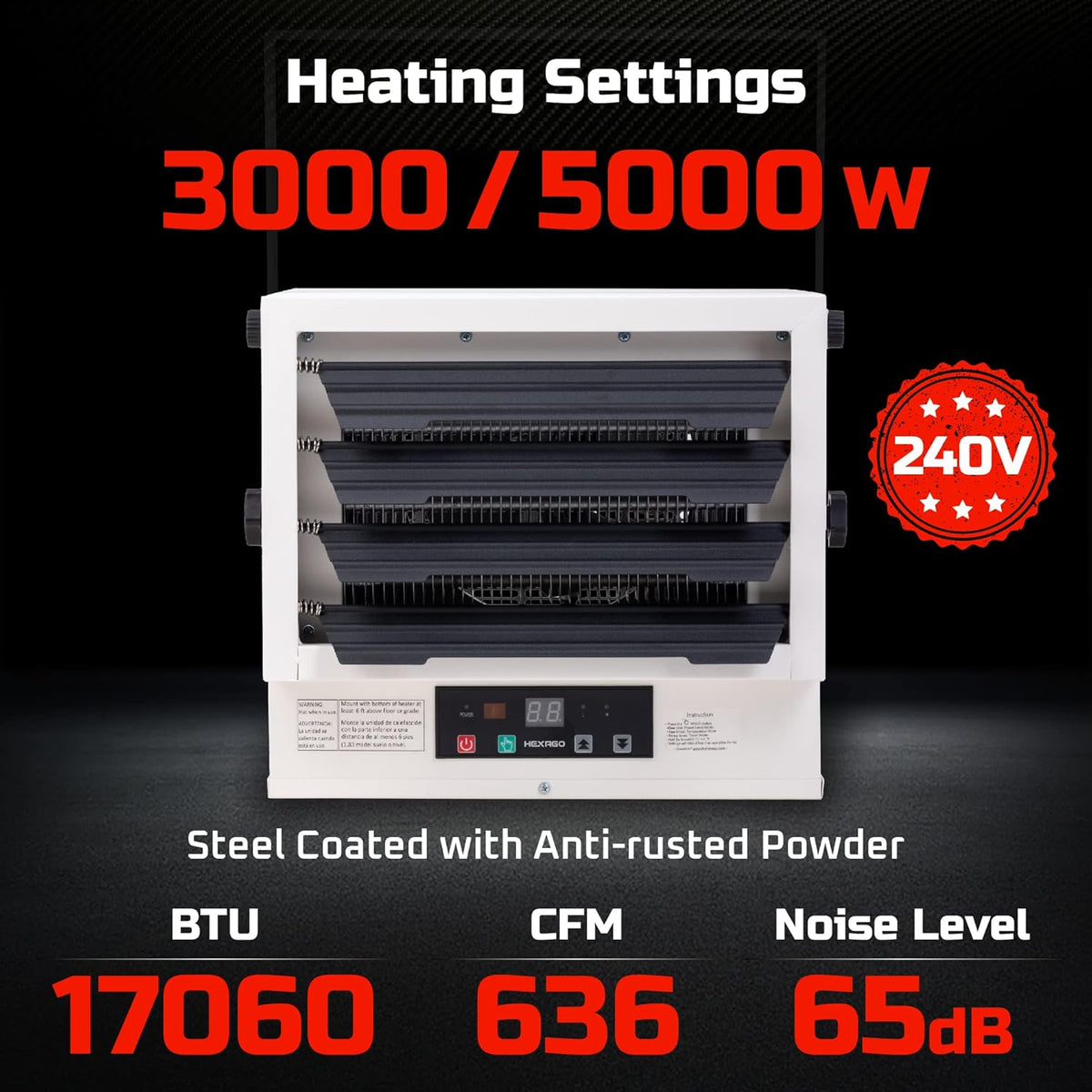 5000W 240V Electrical Garage Heater with Remote Thermostat Timer S636