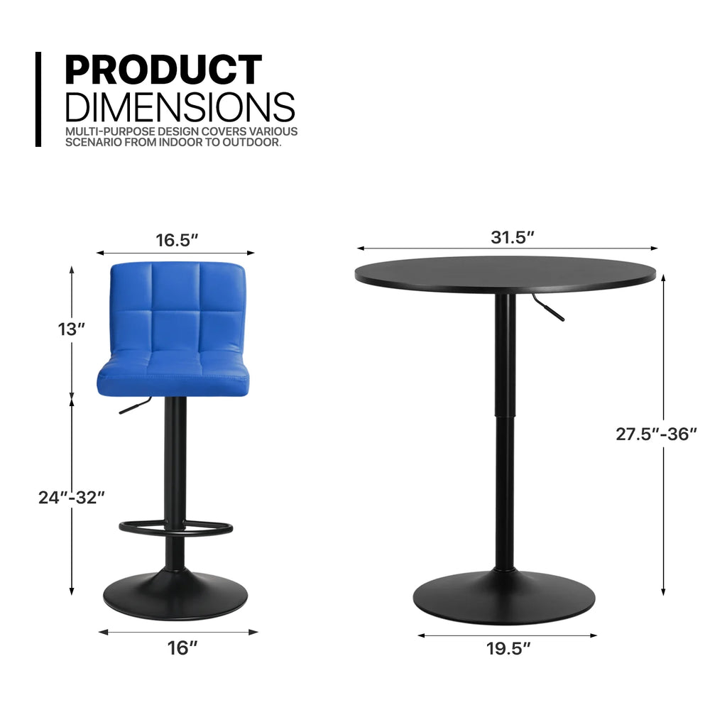Blue/Black 3 Piece Bar Table and PU Leather Bar Stools F31714