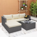 3 Piece Wicker Sectional Conversation Set with Cushions - Grey N642